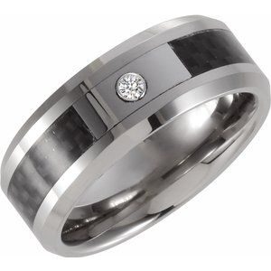 Tungsten & Carbon Fiber .05 CT White Diamond 8 mm Band Size 8