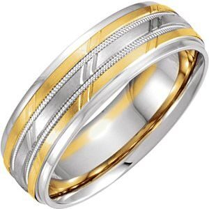 14K White/Yellow 7 mm Grooved Band Size 13.5