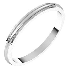 18K White 2 mm Half Round Edge Band Size 6.5