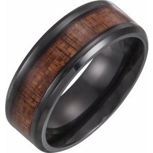 Black Titanium 8 mm Beveled-Edge Band with Wood Inlay Size 5