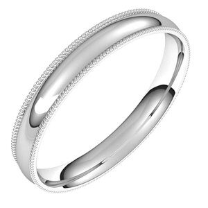 Platinum 3 mm Milgrain Half Round Comfort Fit Light Band Size 8