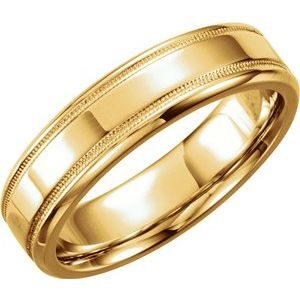 14K Yellow 6 mm Milgrain Flat Edge Band Size 13.5