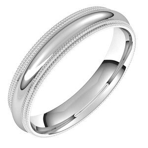 18K White 4 mm Double Milgrain Half Round Comfort Fit Band Size 4