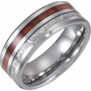 Tungsten Band with Imitation Meteorite & Wood Inlay Size 11.5