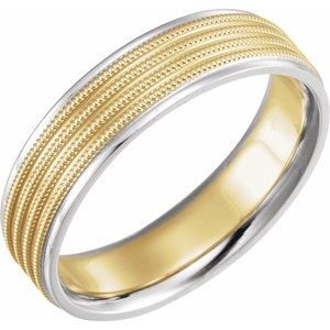 14K White & Yellow 6 mm Grooved Band with Milgrain Size 5.5