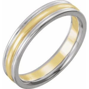 Platinum & 18K Yellow 4 mm Grooved Band Size 12.5