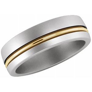 Platinum & 18K Yellow 6 mm Grooved Band with Brush Finish Size 7