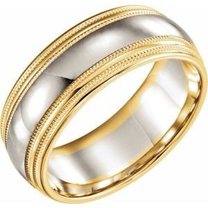 18K Yellow & Platinum & 18K Yellow 8 mm Double Edge Band with Milgrain Size 12