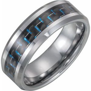 Tungsten 8 mm Band with Black Carbon Fiber Inlay Size 8.5