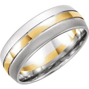 14K White & Yellow 8 mm Grooved Band with Satin Finish Edge Size 12