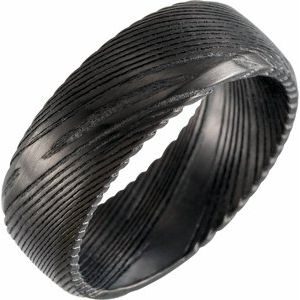 Black Damascus Steel 8 mm Patterned Band Size 7