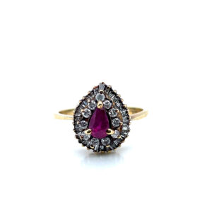Pear-Shaped Ruby Ring with Diamonds in 14KYG