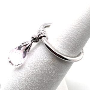 Rose Quartz Tear Drop Ring With Diamonds in 14KWG