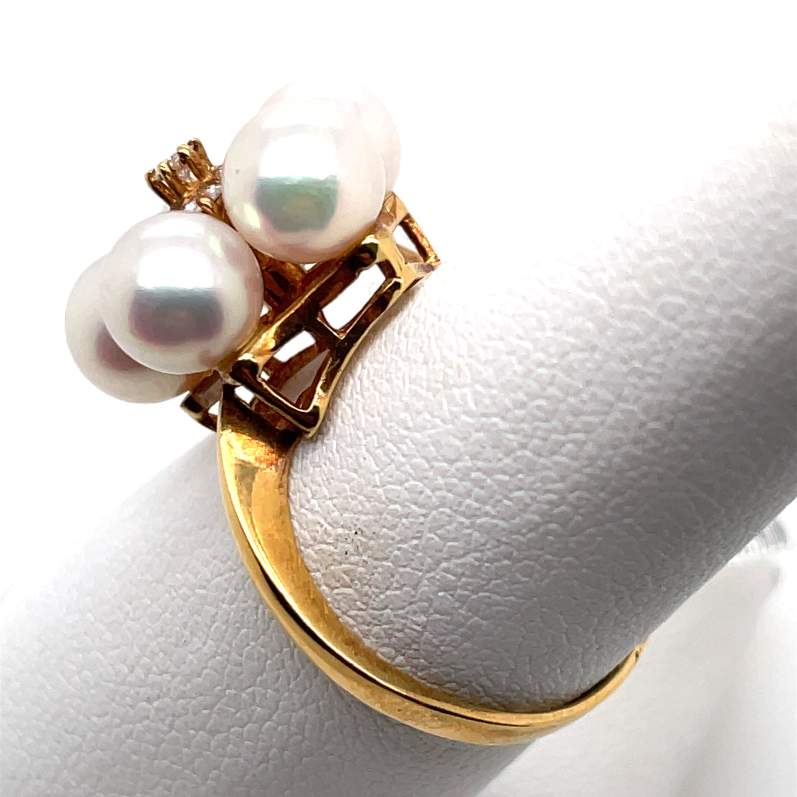 Mikimoto 5-Pearl and Diamond Ring in 18KYG - Beje Diamonds