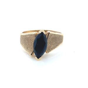 Marquise Sapphire on Brushed Band in 14KYG