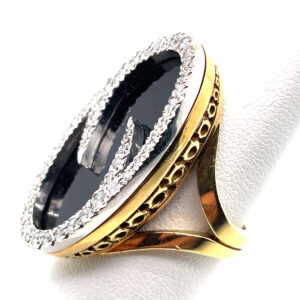 Onyx Swirl Ring with Diamonds in 18KYG