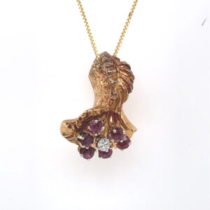 Flower Pendant with Ruby and Diamond in 14KYG