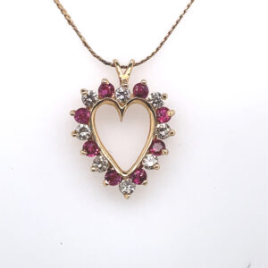 Heart-Shaped Pendant with Ruby and Diamond in 14KYG