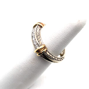Scrollwork Diamond Band With Yellow Gold Accents in 14KWG