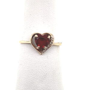 Heart-Shaped Garnet and Diamond Ring in 10KYG