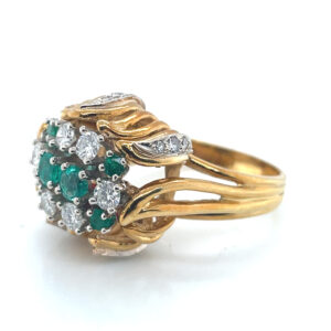 Emerald and Diamond Cluster Ring in 18KYG