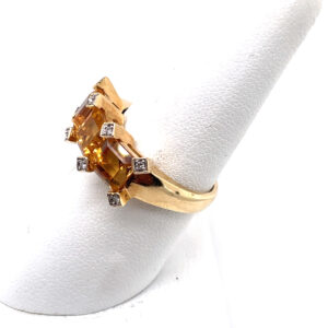 Orange Ring With Diamonds in 14KYG