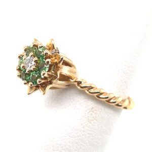 Emerald and Diamond Flower Ring in 14KYG