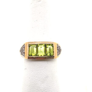Emerald-Cut Peridot Trio Ring With Diamonds in 14KYG