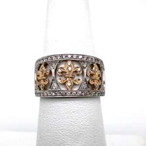 Fleur-de-Lis Diamond Ring in 14K Two-Tone Gold