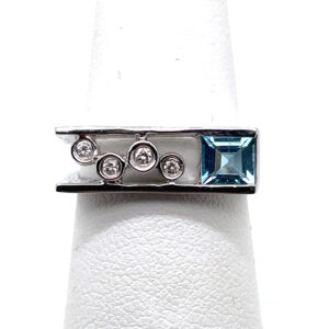 Flat-Front Blue Topaz and Diamond Ring in 18KWG