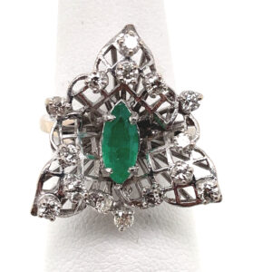 Marquis Emerald Ring with Diamonds in 14KWG