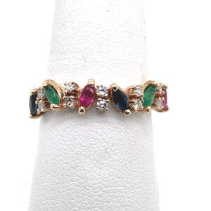 Sapphire, Ruby, Emerald & Diamond Ring in 14KTYG