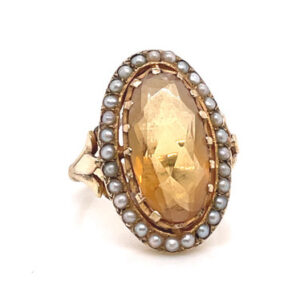 Yellow Quartz and Pearl Ring in Yellow Gold