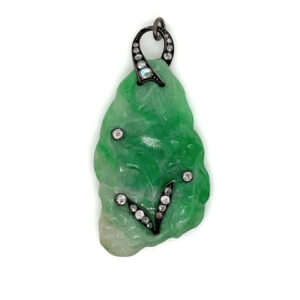 Carved Jade Pendant with Black Onyx and Diamonds