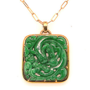 Jade Dragon Pendant in 18KYG Bezel Setting