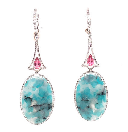 Paraiba Earrings With Pink Tourmalines and Diamonds in 18KWG