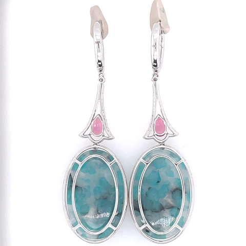 Paraiba Earrings With Pink Tourmalines and Diamonds in 18KWG - Image 2