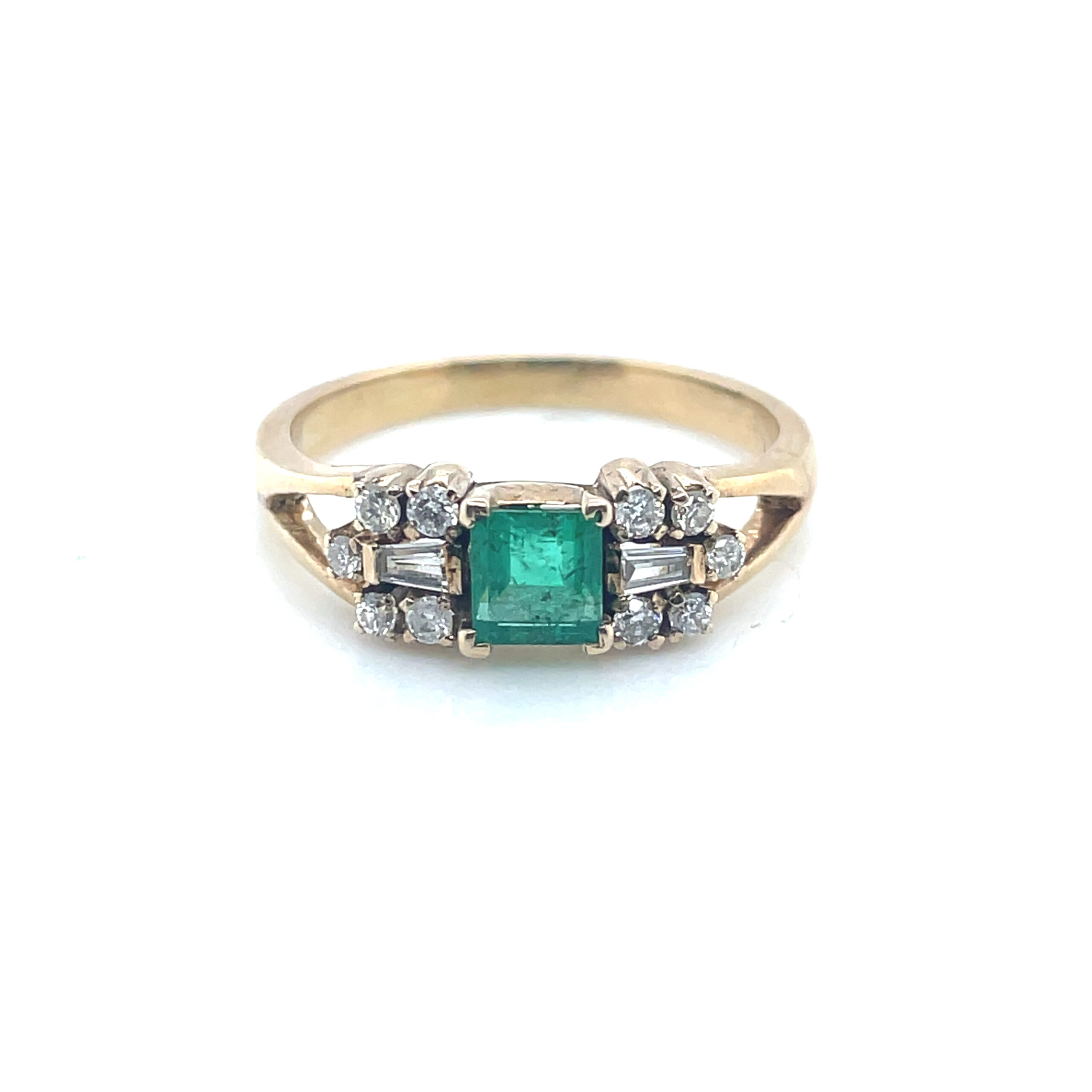 Emerald and Diamond Geometric Ring in 14KYG