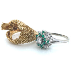 Emerald and Diamond Cluster Ring with Ring Guard