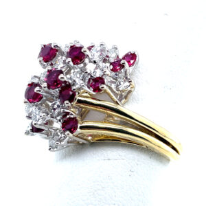 Ruby and Diamond Cluster Ring in 18KYG